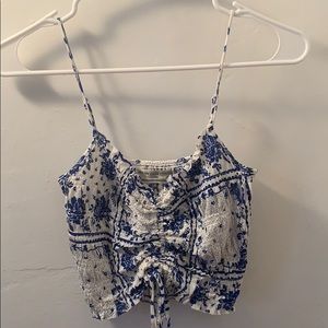 Urban Outfitter Blue and White Ruched Crop Top